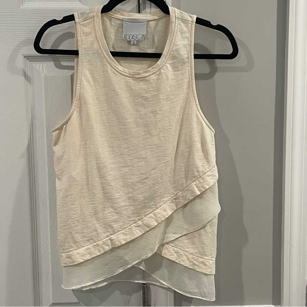 Addison Mixed Media Tank Top with Chiffon Asymmetrical Hem